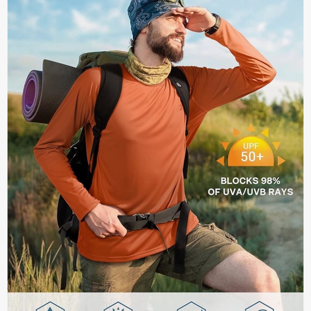 Men's Orange Long Sleeve Hiking Shirt.
